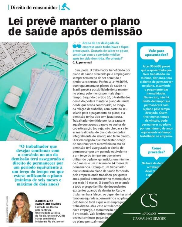 Lei prevê manter o plano de saúde após demissão